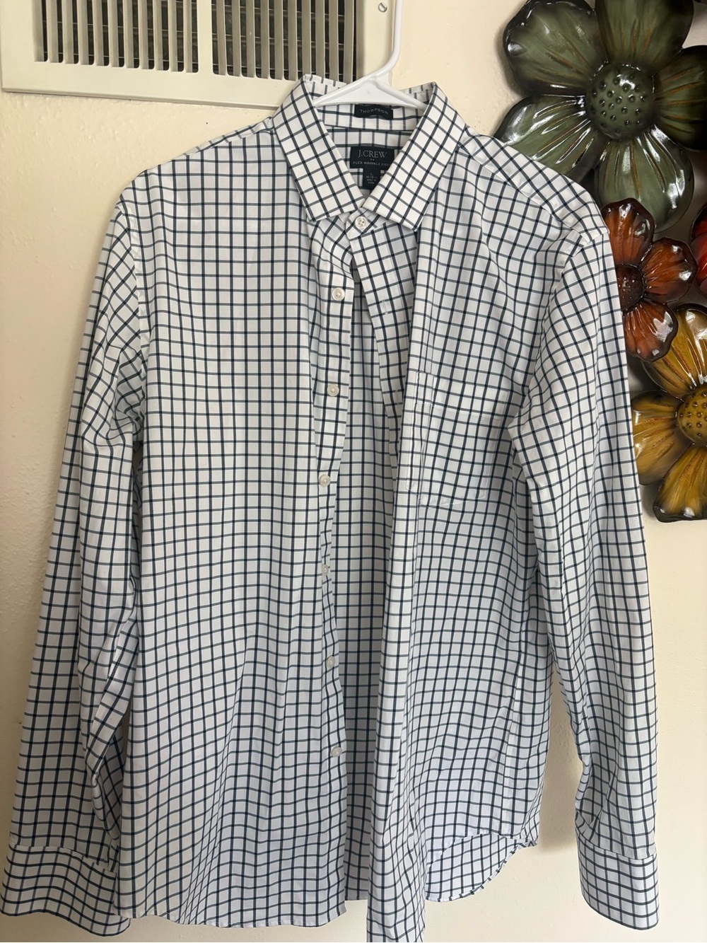 J.Crew Men's White & Navy Windowpane Dress Shirt size L